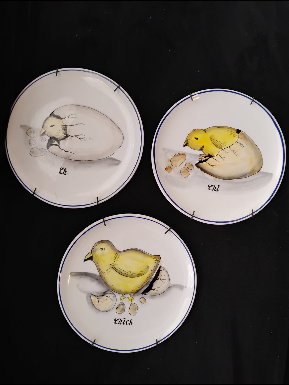 Vintage 1993  CBK Ltd Set Of 3 Decorative Plates Chick Hatching 7.5 ". Farmhouse